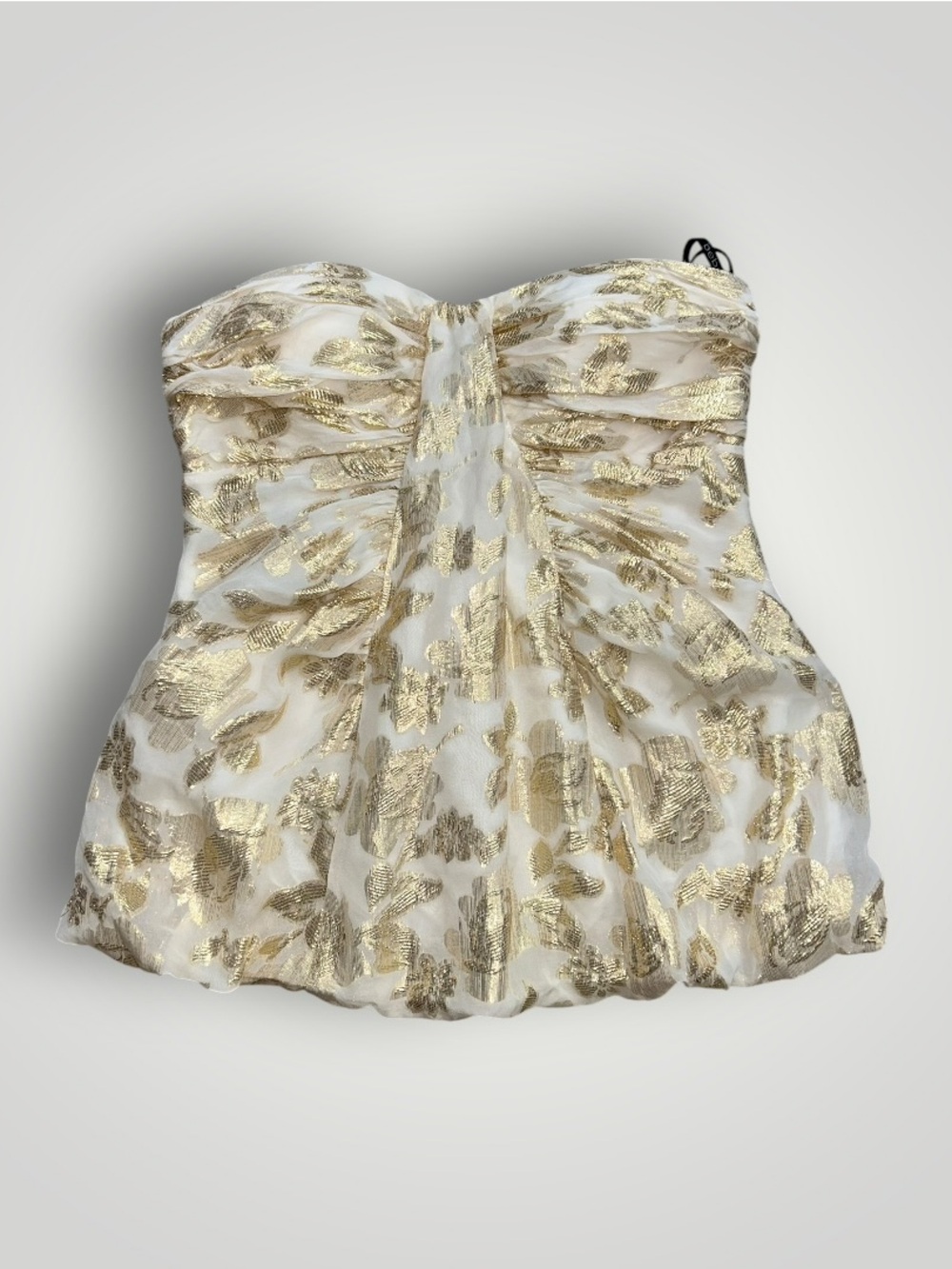 bebe White and Gold Metallic Floral Strapless Corset Top